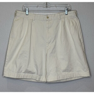 Polo Golf Chino Shorts Mens Size 36 Light Khaki Pleated Front 100% Cotton Preppy